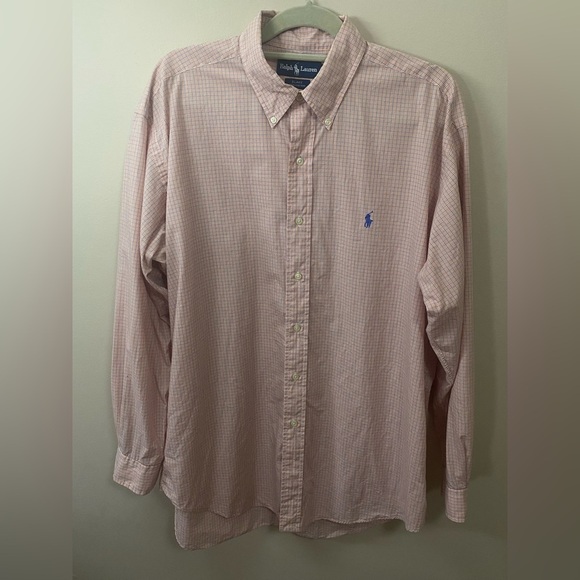 Ralph Lauren Long Sleeve Button Up Pink Checkered Dress Shirt Men’s Size L. - Picture 2 of 9